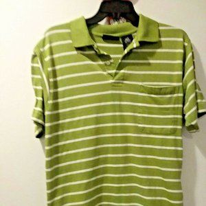 Puritan Men's Green and White Striped Polo Shirt S
